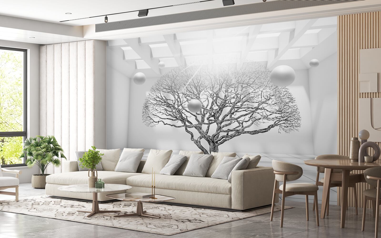 Fototapet copac fără frunze în centrul unui spațiu luminos