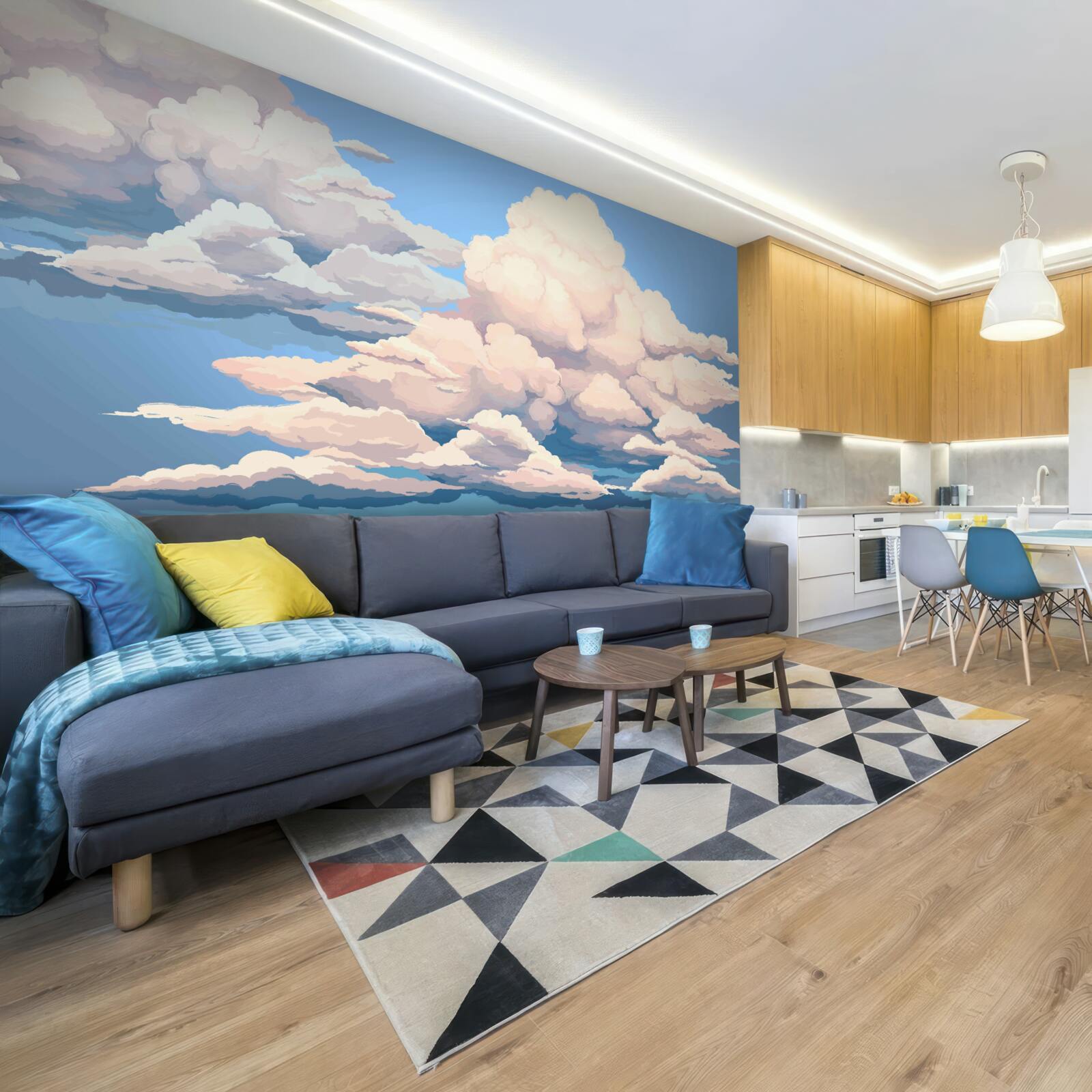 Fototapet desenat nori albi pufoși