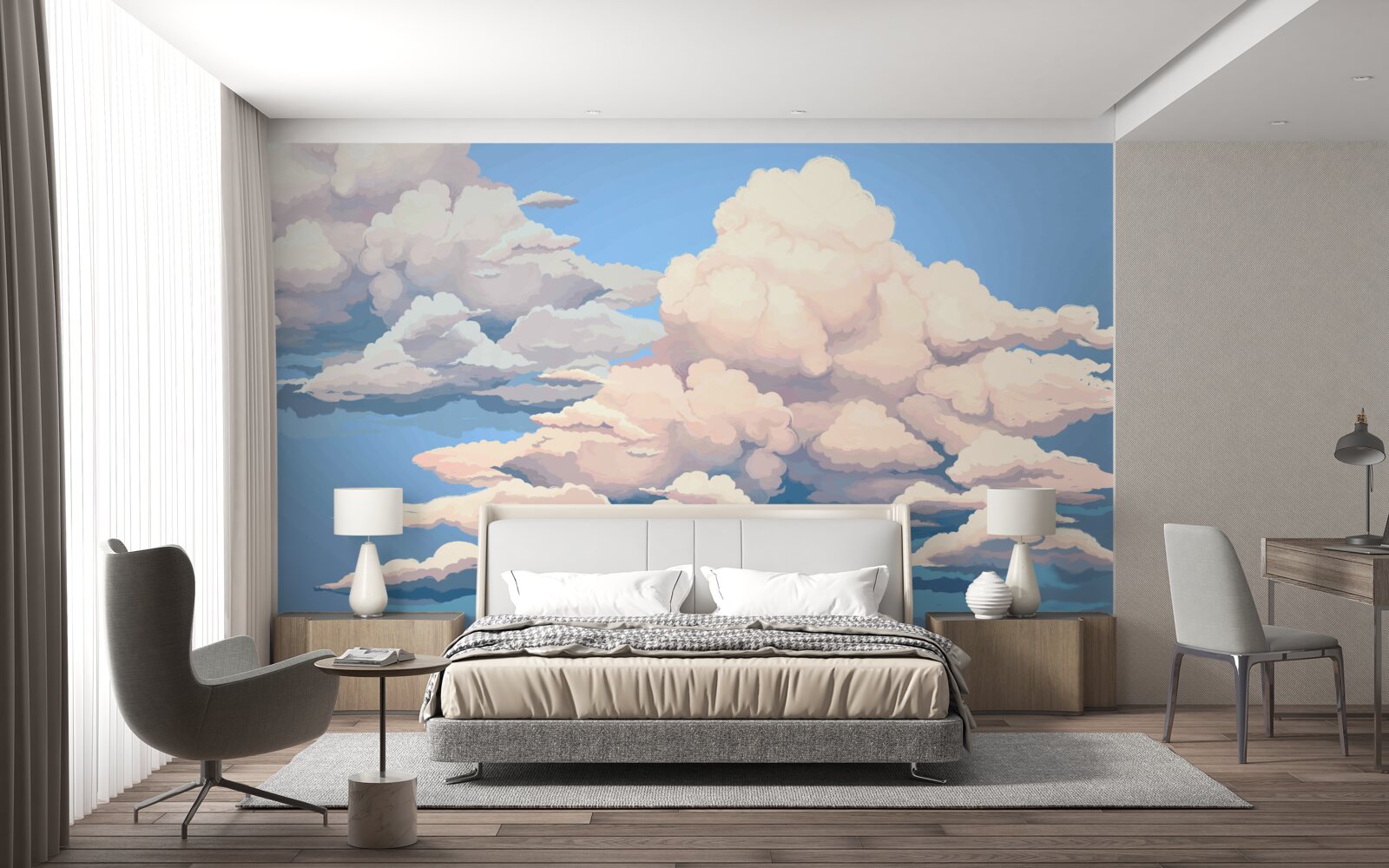 Fototapet desenat nori albi pufoși