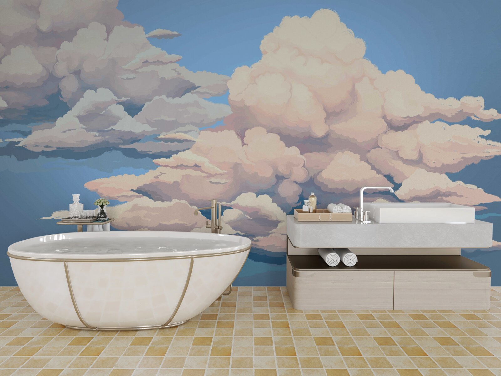 Fototapet desenat nori albi pufoși