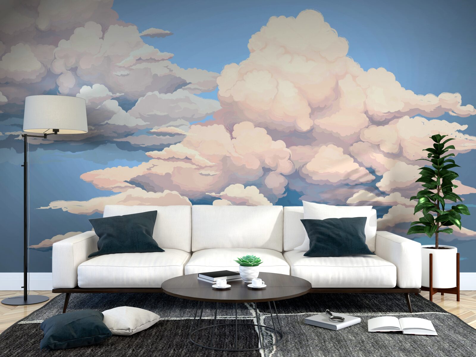 Fototapet desenat nori albi pufoși