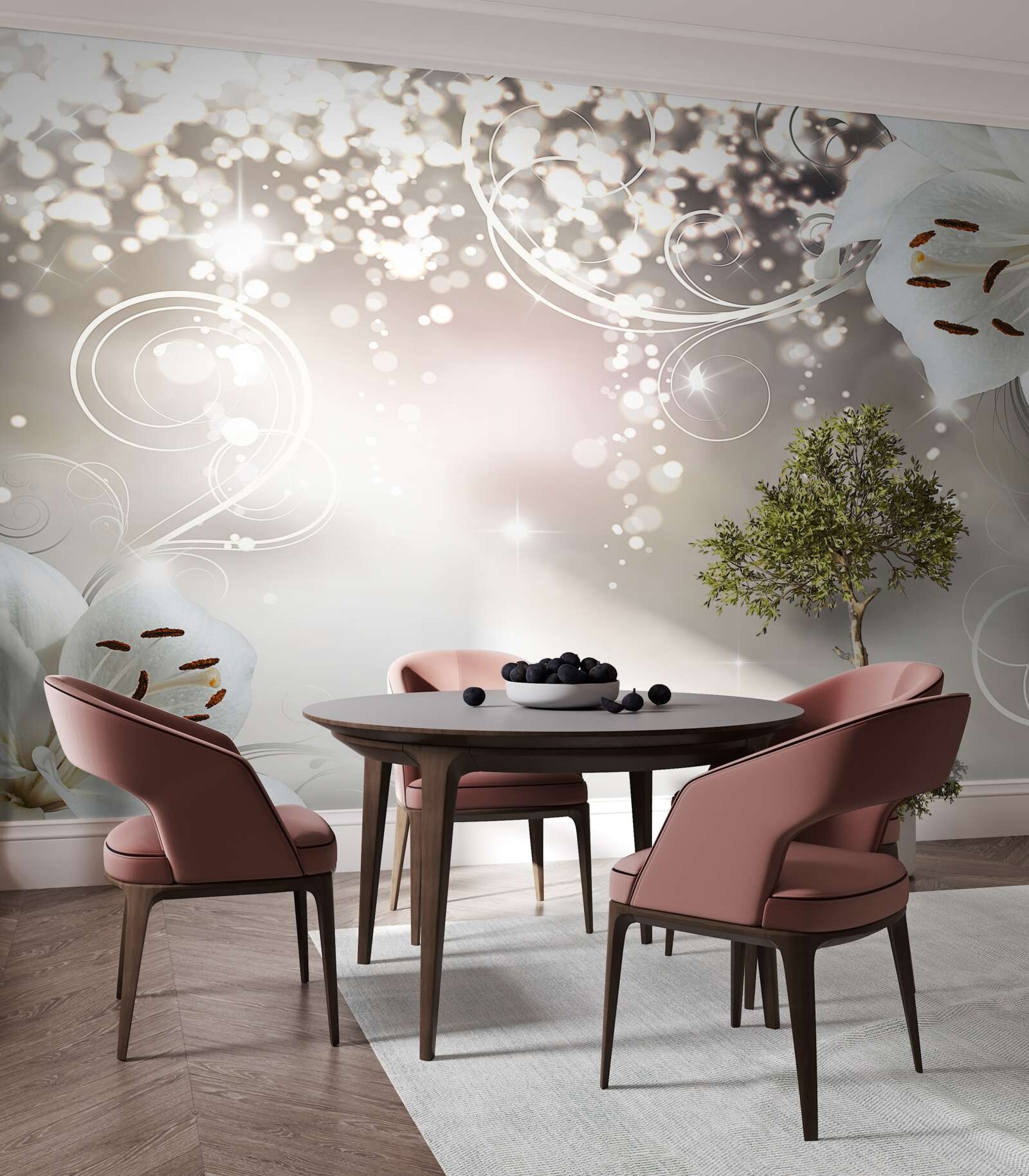 Fototapet Fundal strălucitor și crini cărămiziu