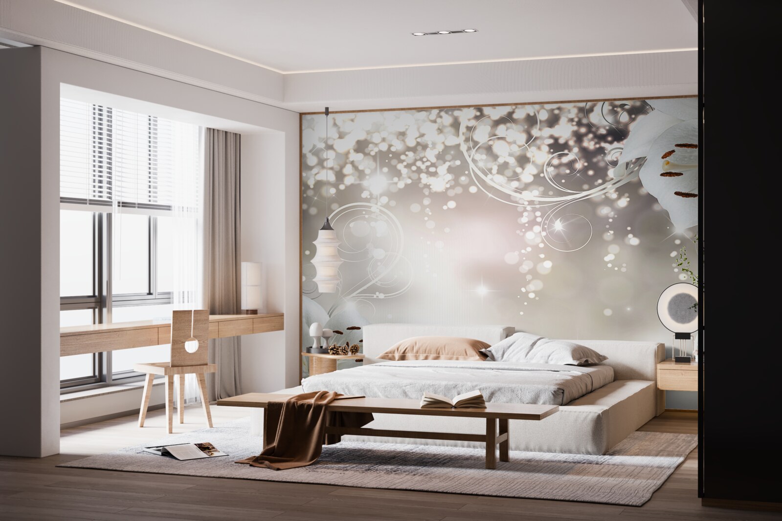 Fototapet Fundal strălucitor și crini cărămiziu