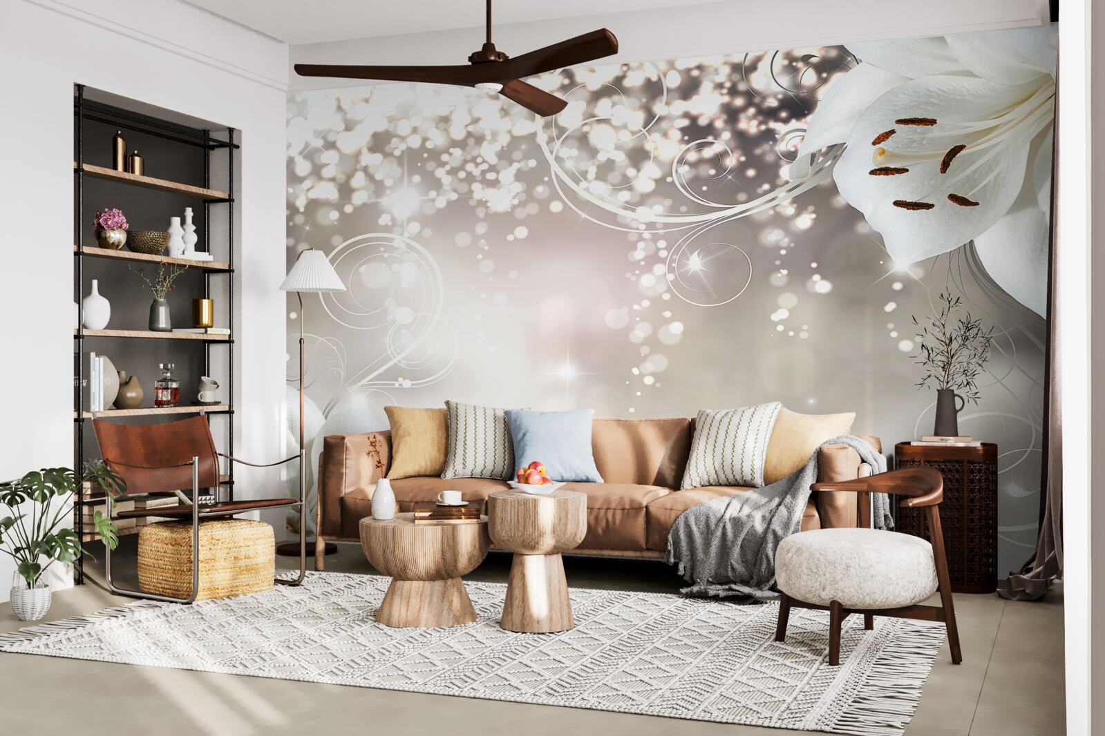 Fototapet Fundal strălucitor și crini cărămiziu