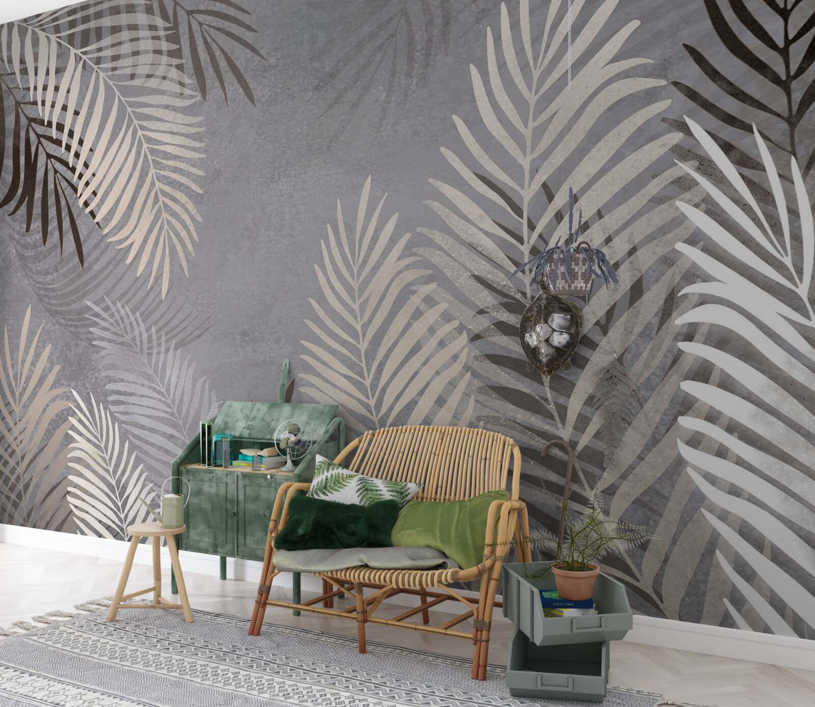 Fototapet frunzele mari și subțiri sunt albe