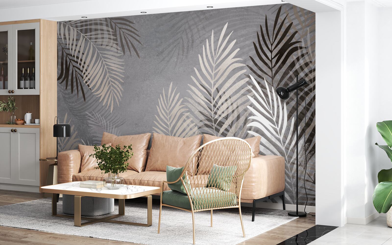 Fototapet frunzele mari și subțiri sunt albe