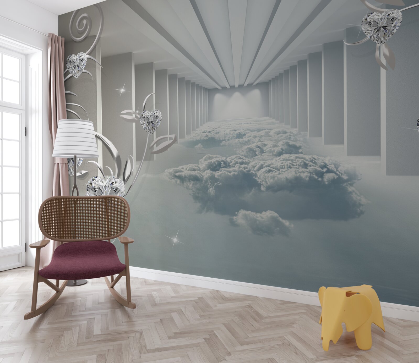 Fototapet coridor alb lung