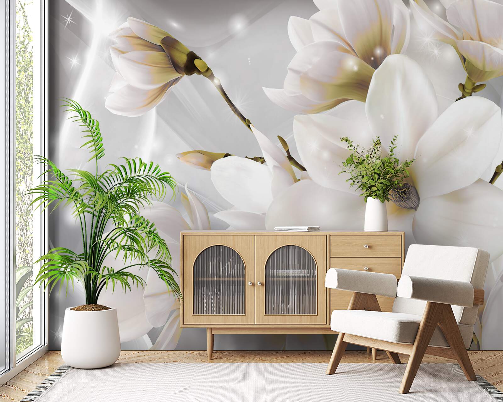 Fototapet flori albe de dimensiuni incredibile