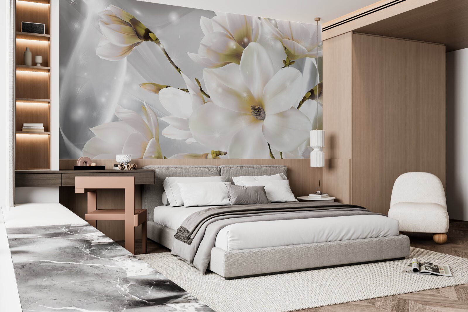 Fototapet flori albe de dimensiuni incredibile