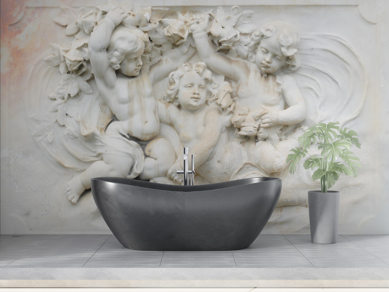 Fototapet sculpturi de îngeri realizate din piatră