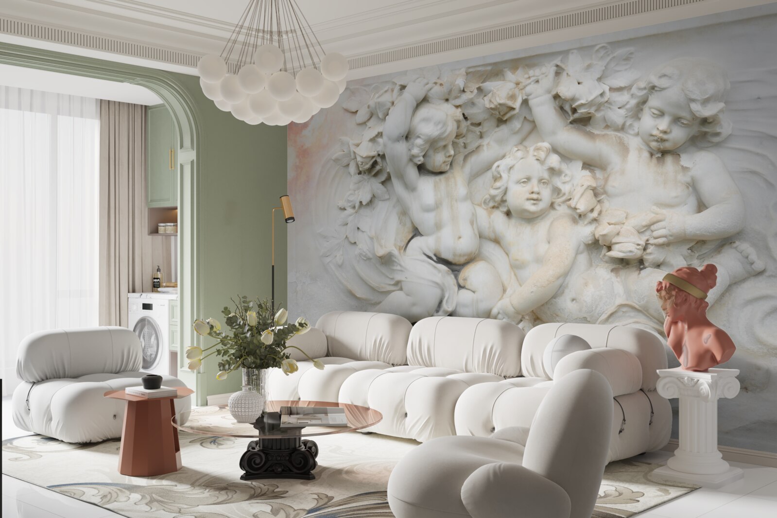 Fototapet sculpturi de îngeri realizate din piatră