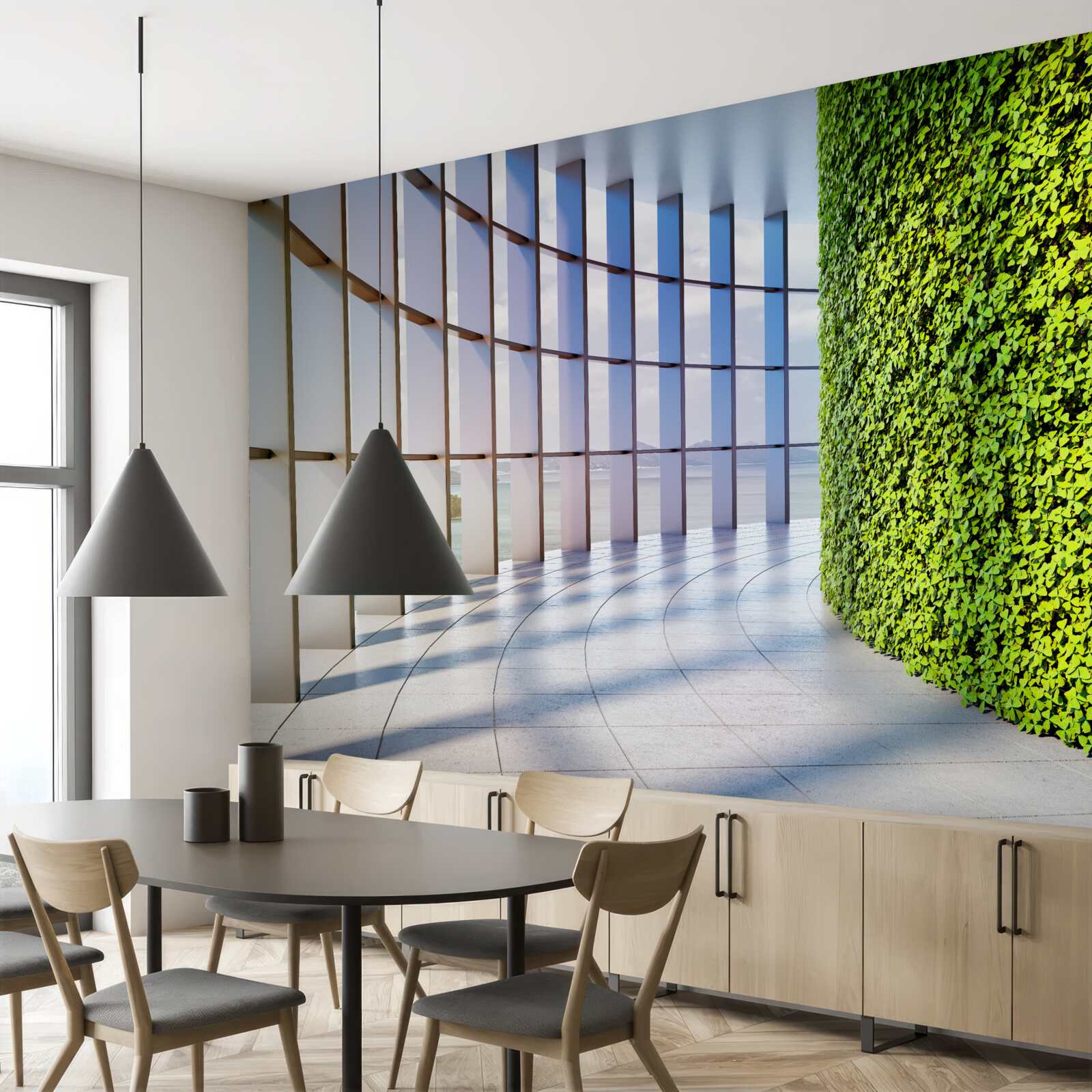 Fototapet clădire de birouri cu un perete verde