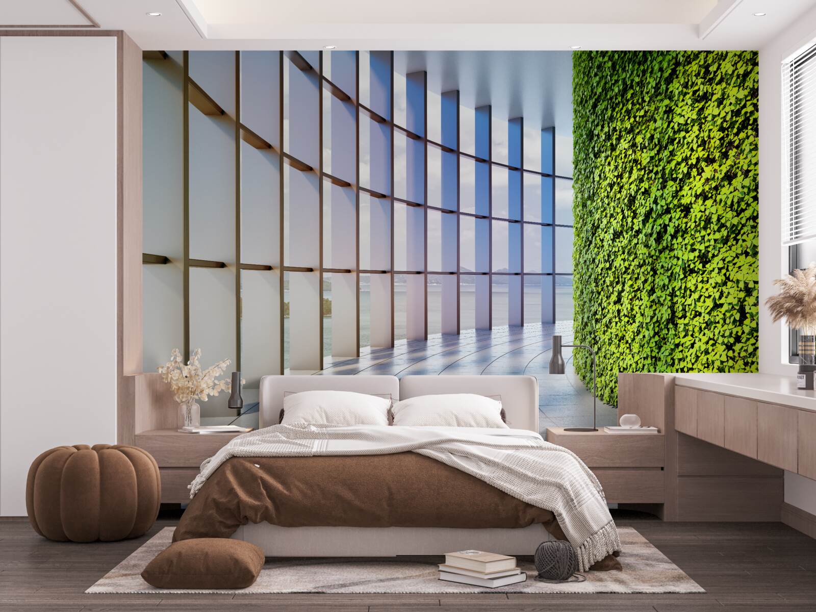 Fototapet clădire de birouri cu un perete verde