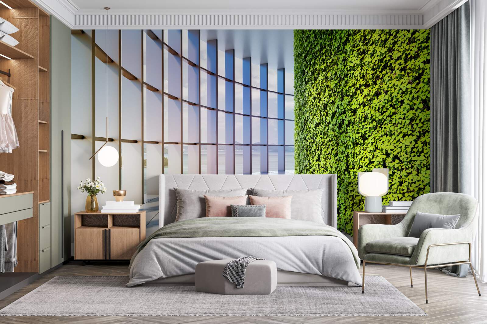 Fototapet clădire de birouri cu un perete verde