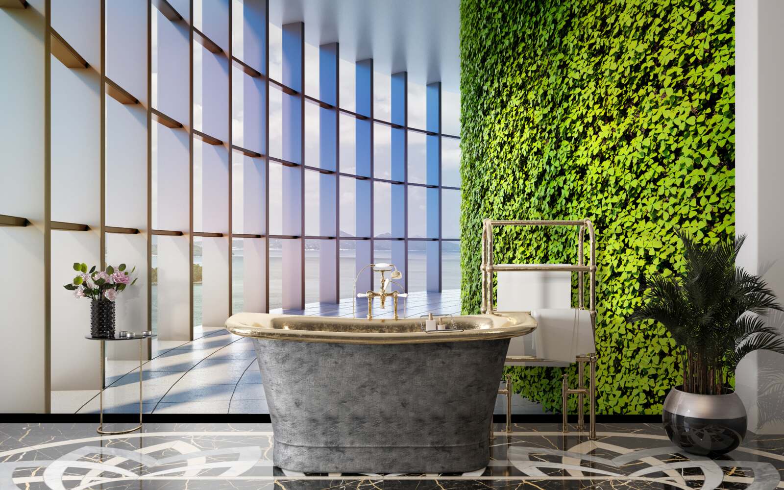 Fototapet clădire de birouri cu un perete verde