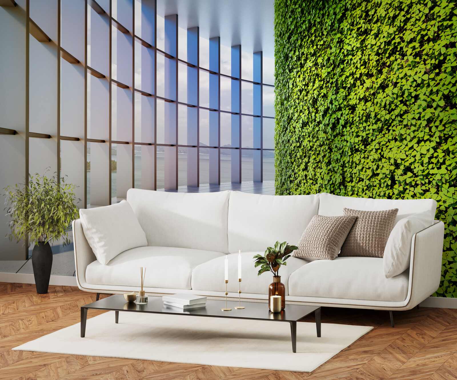 Fototapet clădire de birouri cu un perete verde