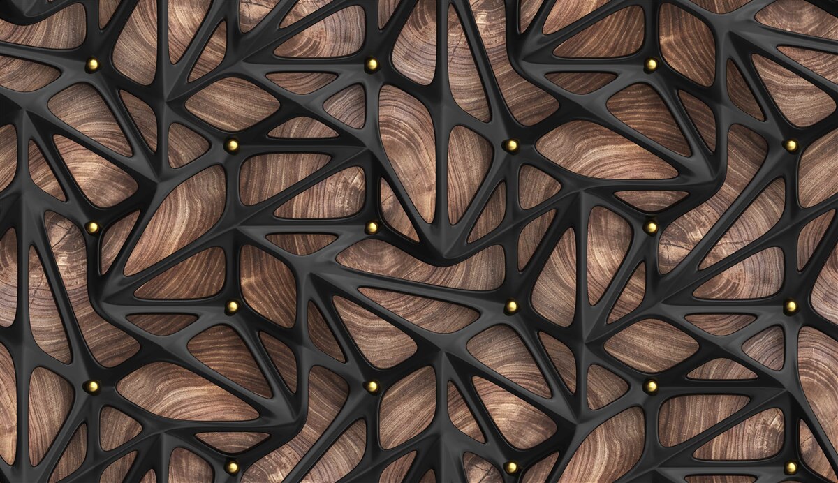 Fototapet fundalul din lemn este decorat cu un model negru