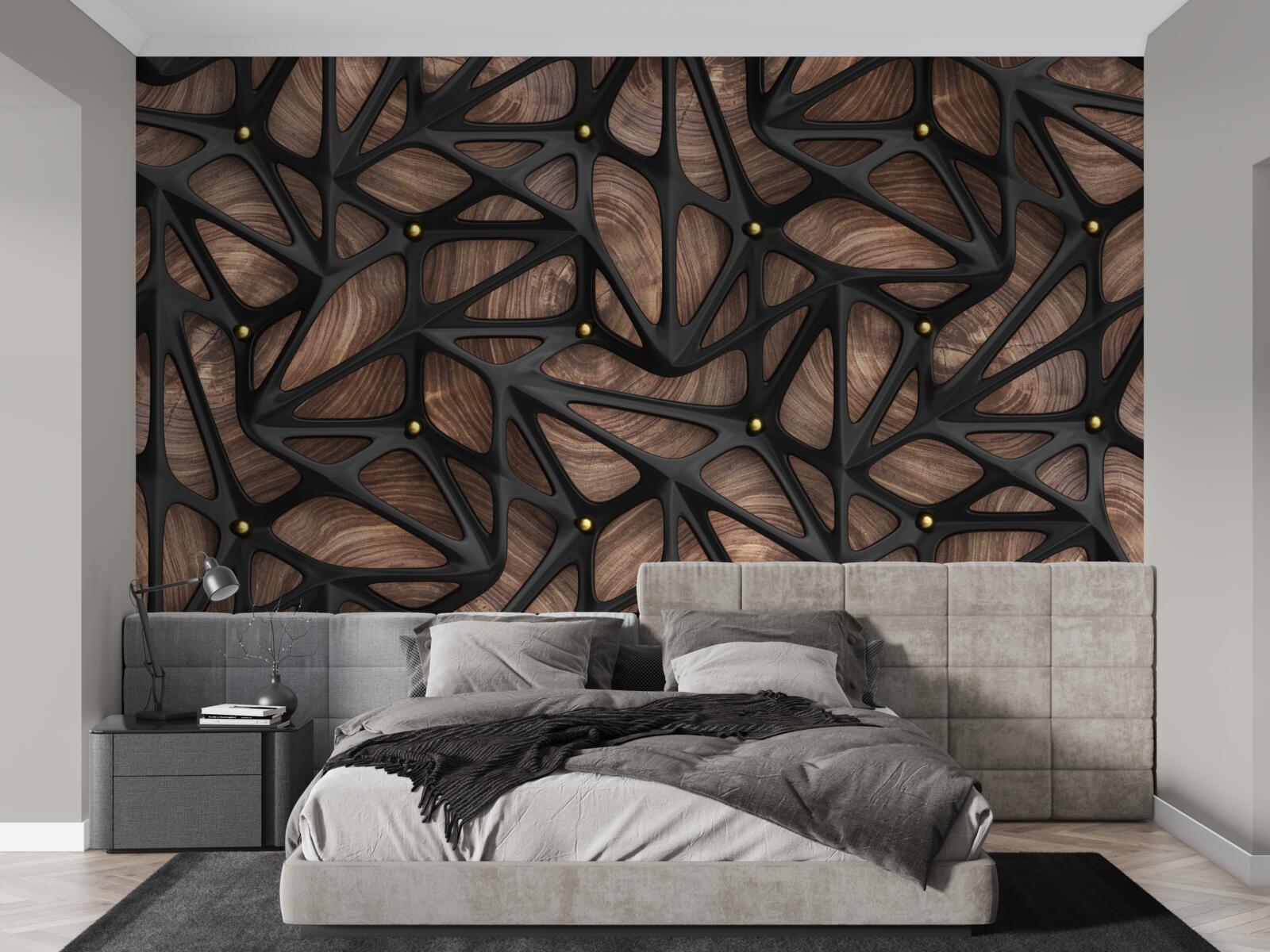 Fototapet fundalul din lemn este decorat cu un model negru