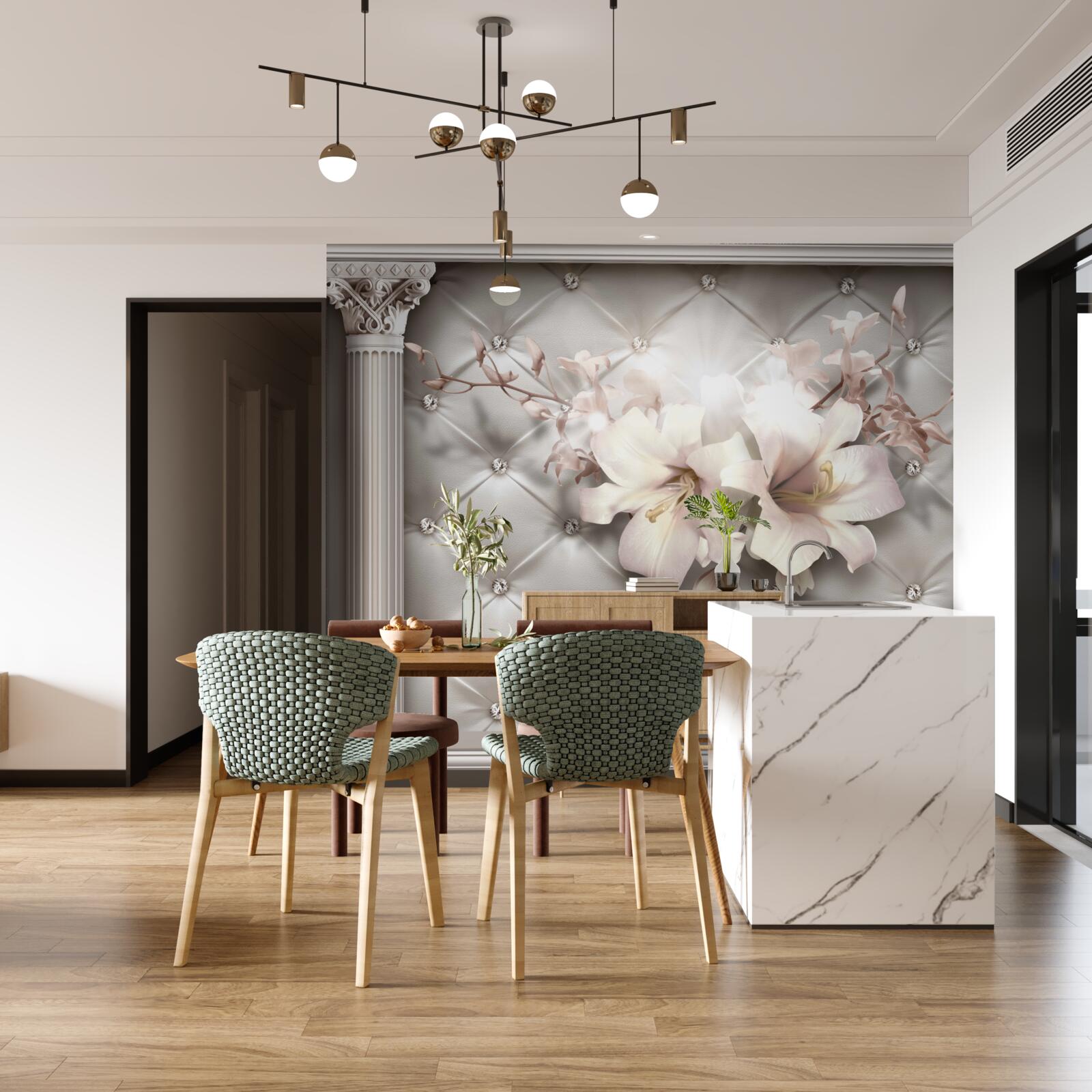 Fototapet crini mari, albi ca zăpada, care decorează peretele