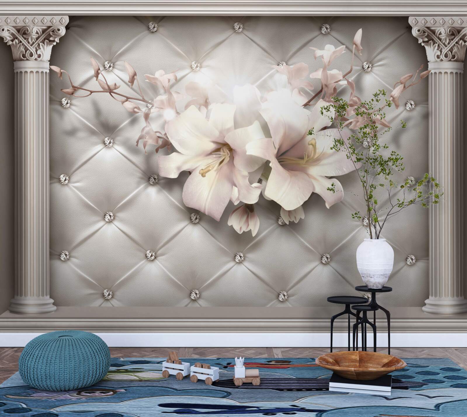 Fototapet crini mari, albi ca zăpada, care decorează peretele