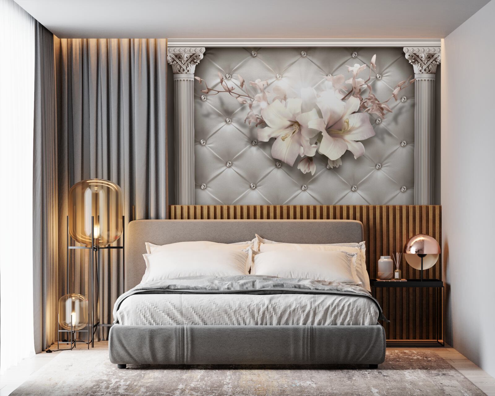 Fototapet crini mari, albi ca zăpada, care decorează peretele