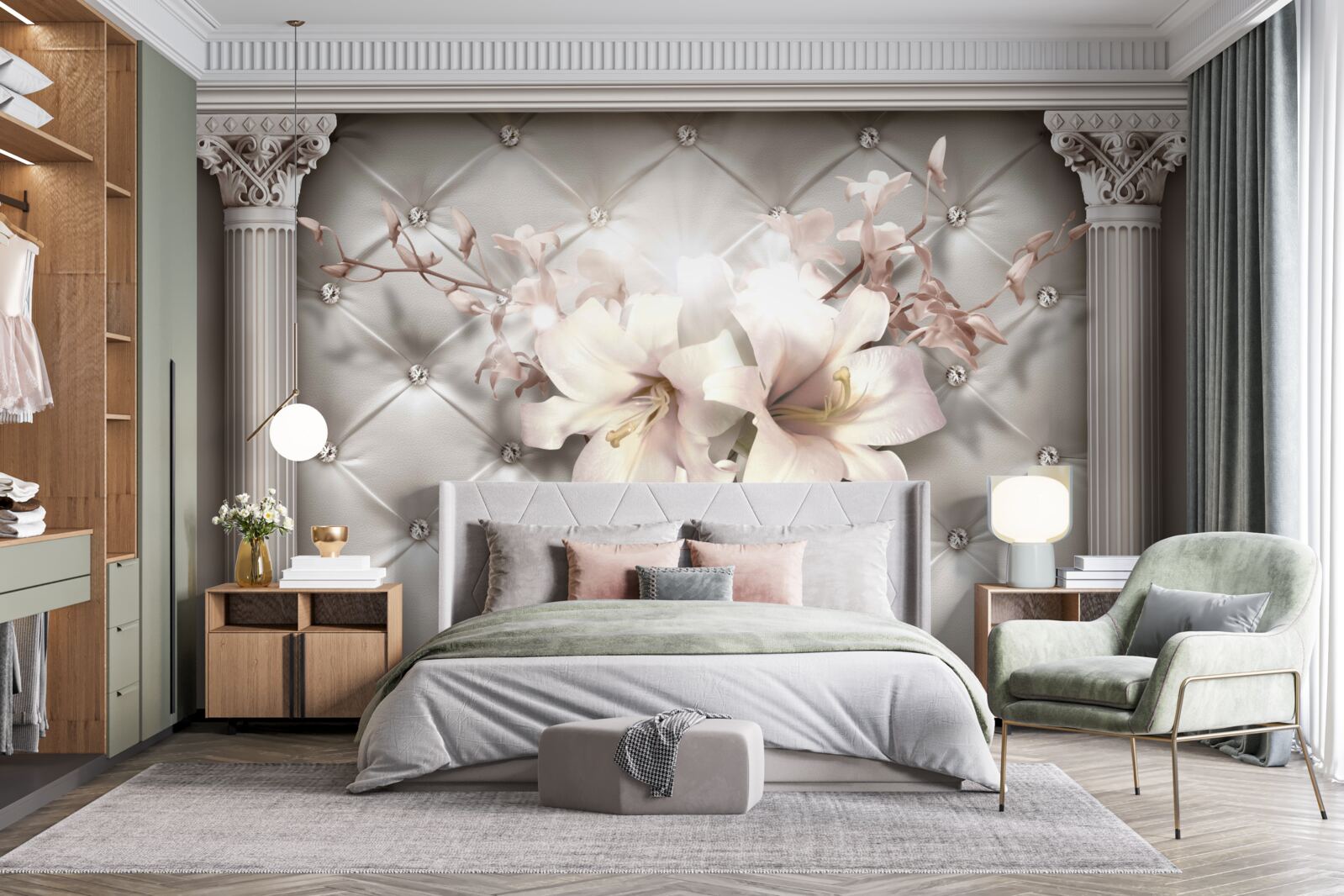 Fototapet crini mari, albi ca zăpada, care decorează peretele