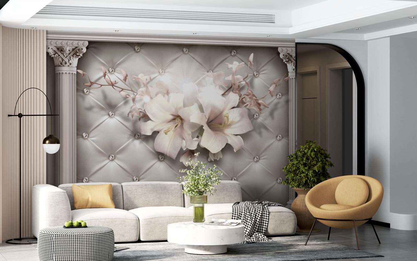 Fototapet crini mari, albi ca zăpada, care decorează peretele