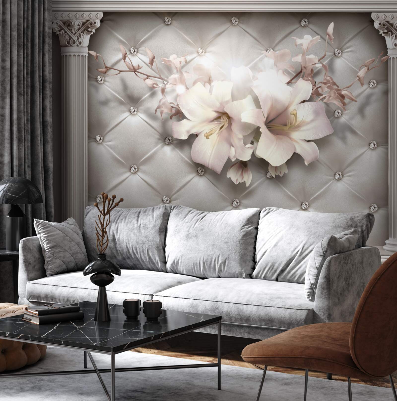 Fototapet crini mari, albi ca zăpada, care decorează peretele