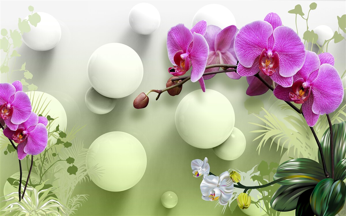 Fototapet orhidee în nuanțe de alb și violet