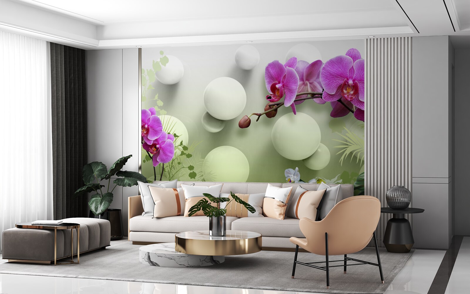 Fototapet orhidee în nuanțe de alb și violet