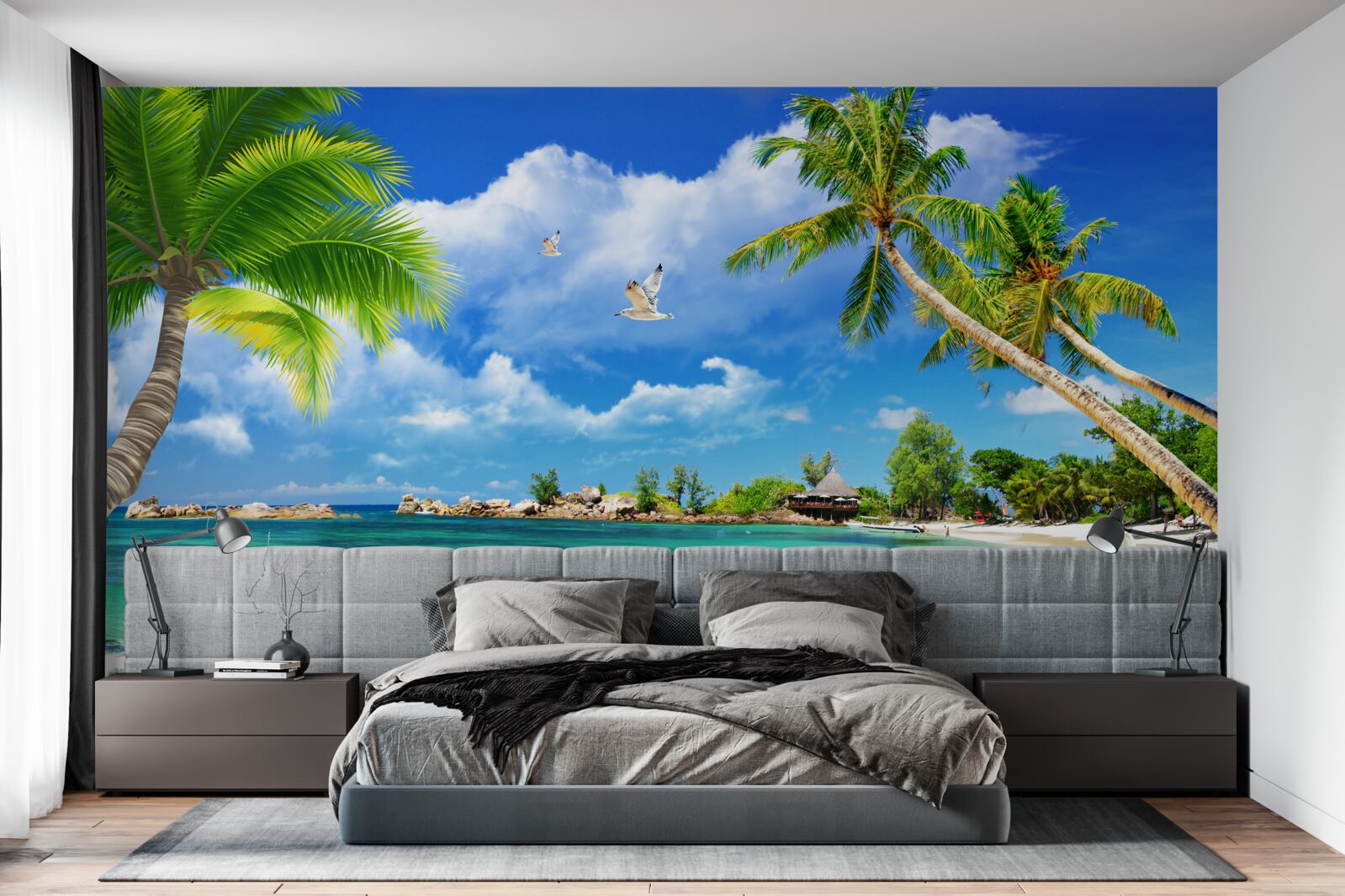 Fototapet plaja insulei primește un iaht care se apropie