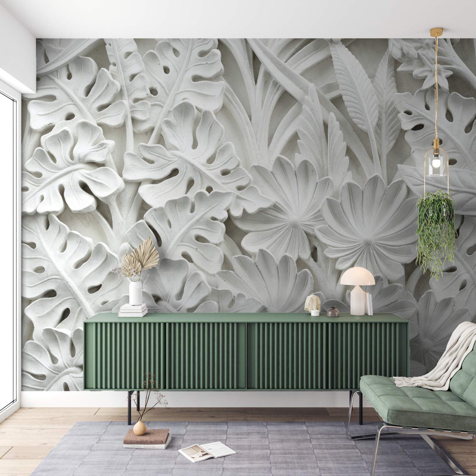 Fototapet diverse frunze tropicale albe