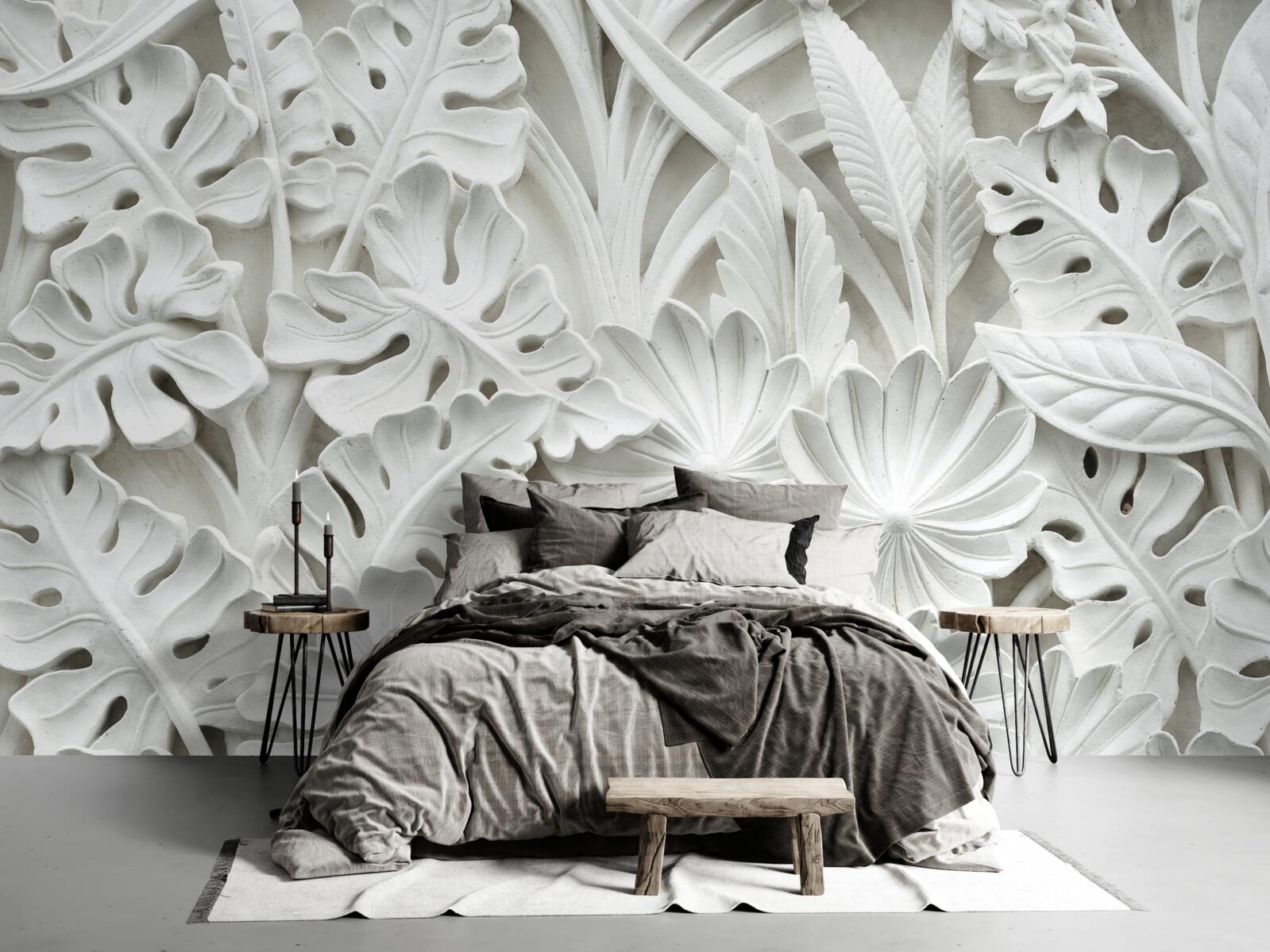 Fototapet diverse frunze tropicale albe