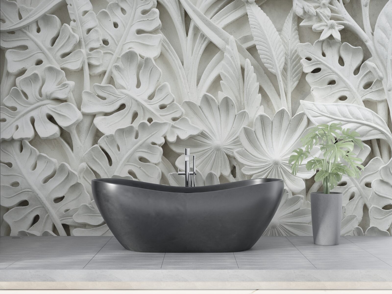 Fototapet diverse frunze tropicale albe