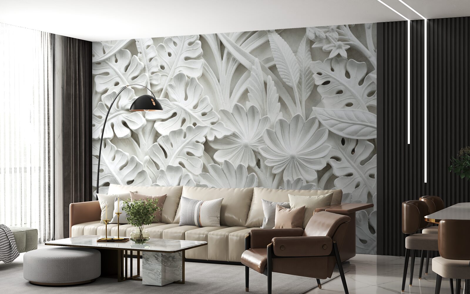 Fototapet diverse frunze tropicale albe