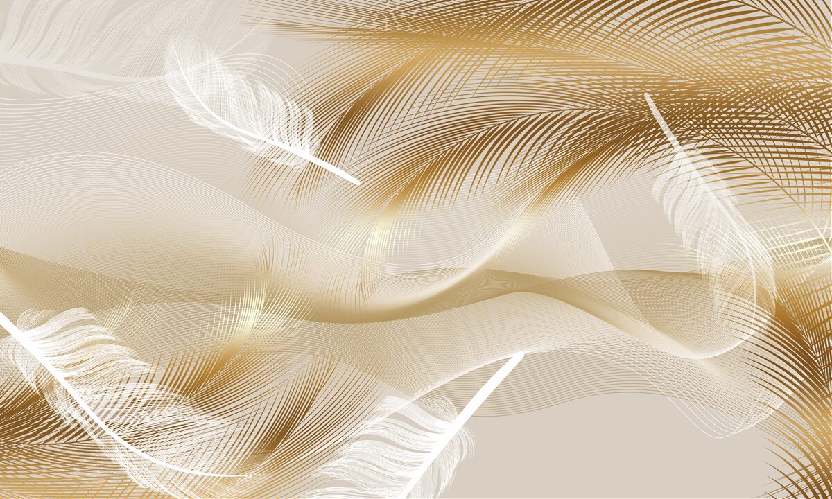 Fototapet ramuri aurii și puf alb