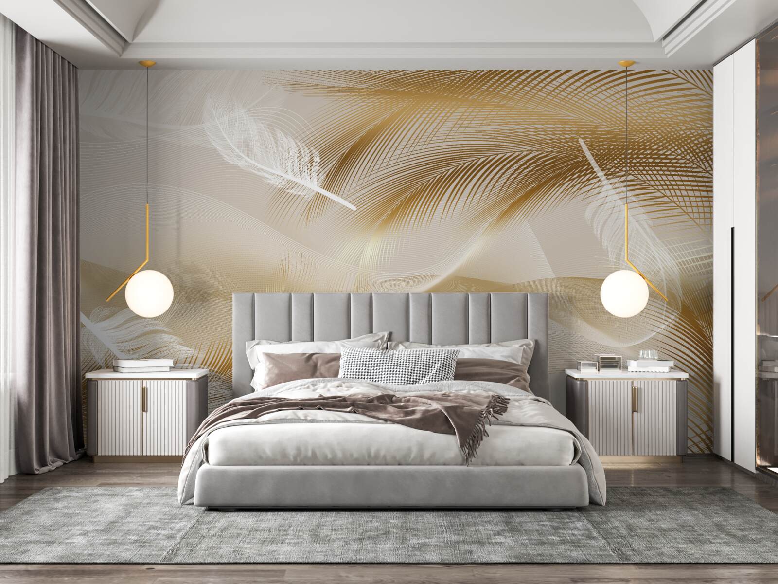 Fototapet ramuri aurii și puf alb