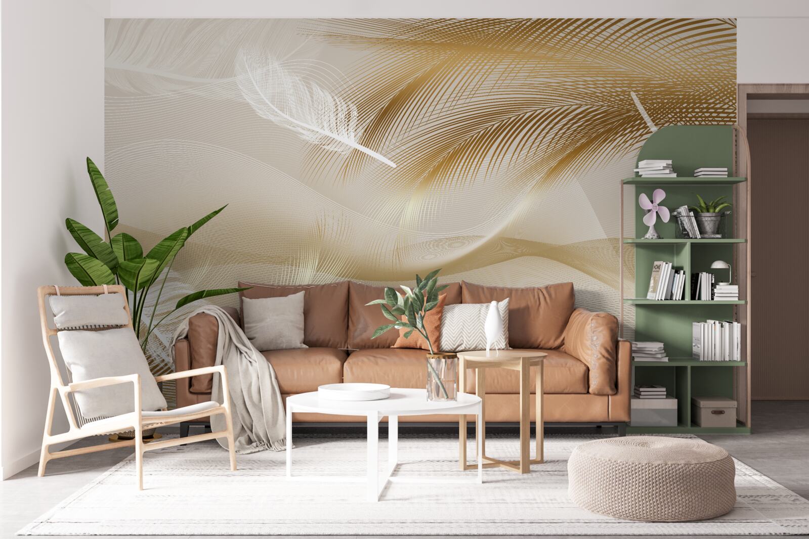 Fototapet ramuri aurii și puf alb