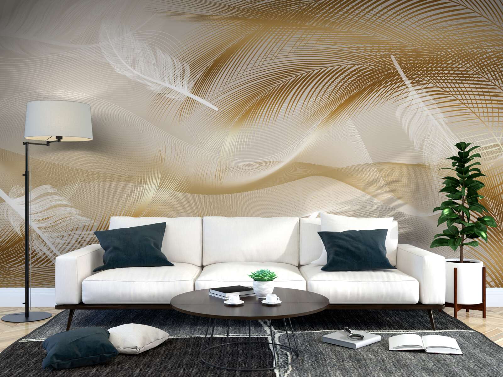 Fototapet ramuri aurii și puf alb