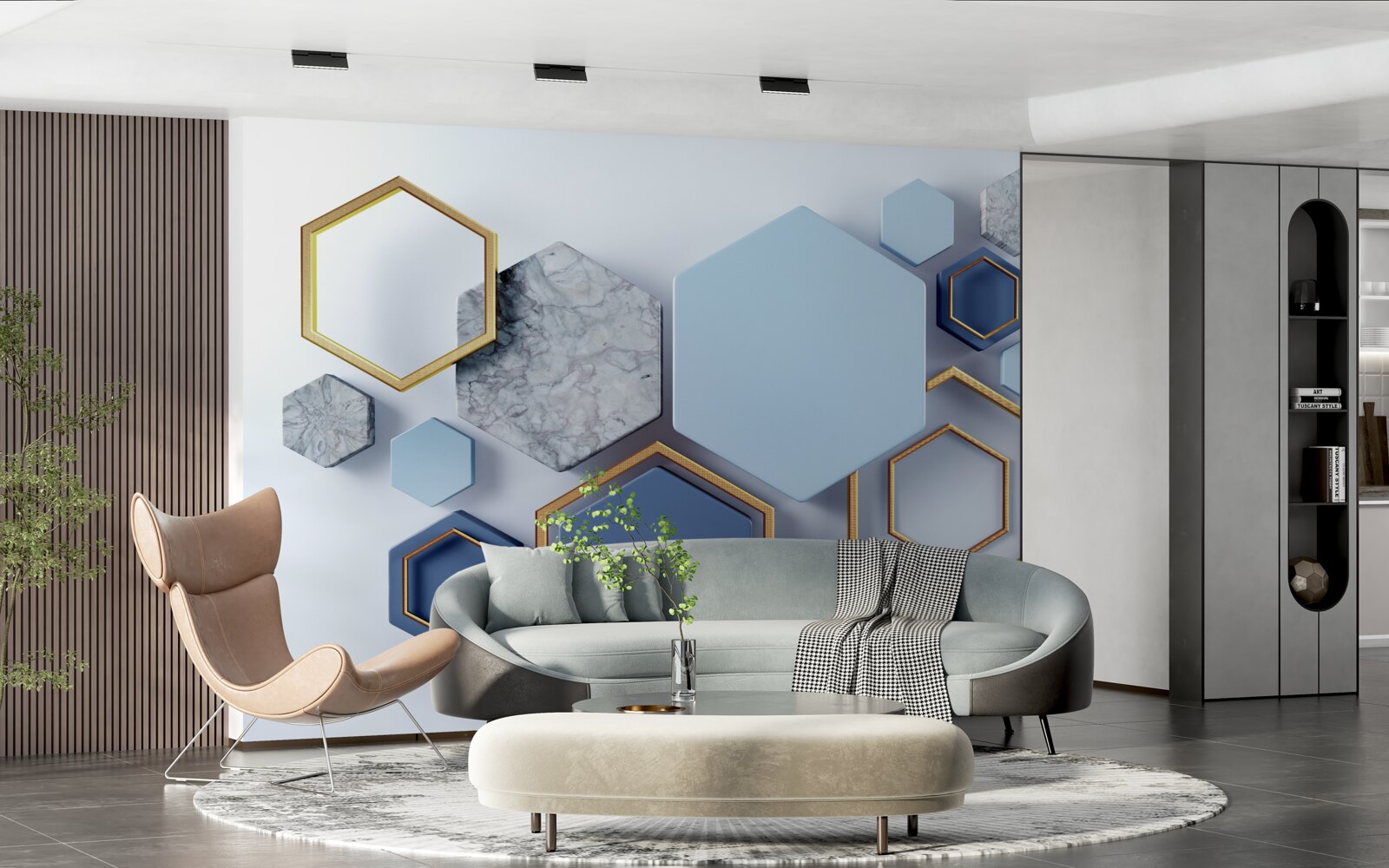 Fototapet design abstract geometric cu hexagoane