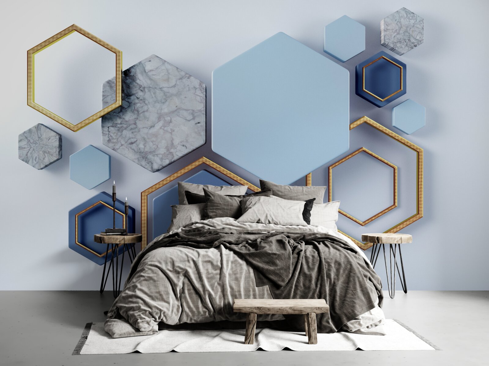 Fototapet design abstract geometric cu hexagoane