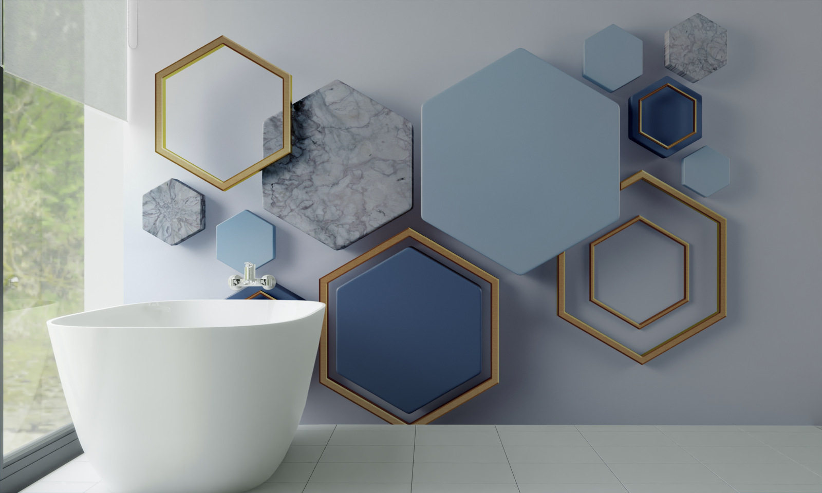 Fototapet design abstract geometric cu hexagoane