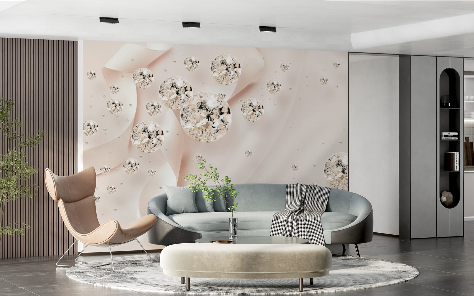 Fototapet diamante albe încântătoare pe un fundal roz delicat