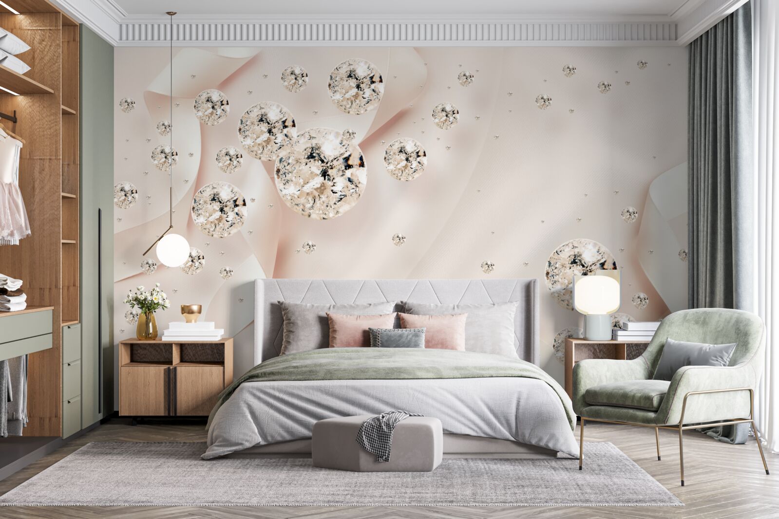 Fototapet diamante albe încântătoare pe un fundal roz delicat