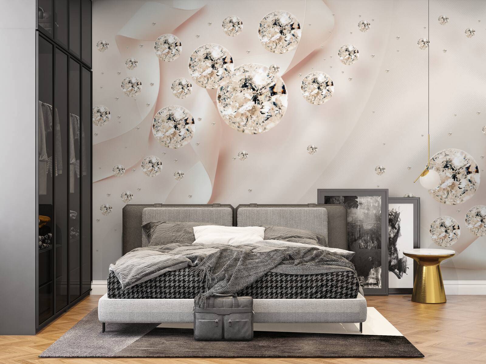 Fototapet diamante albe încântătoare pe un fundal roz delicat