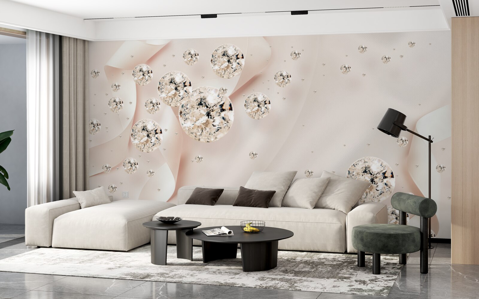 Fototapet diamante albe încântătoare pe un fundal roz delicat