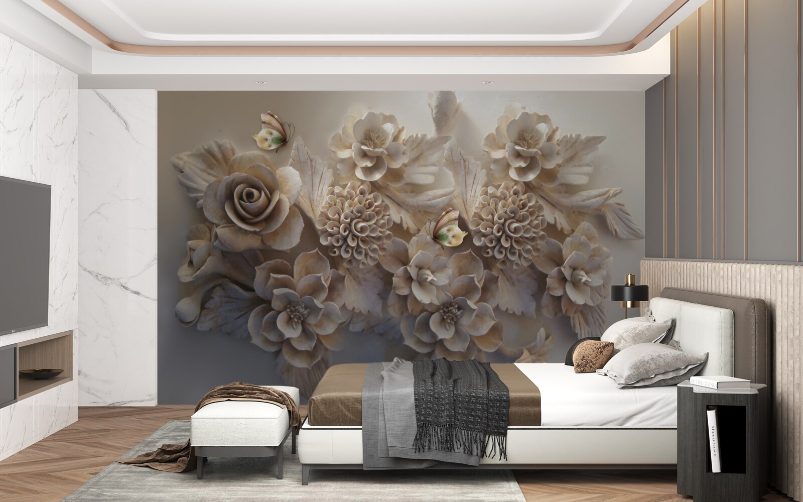 Fototapet set de flori mari în tonuri crem