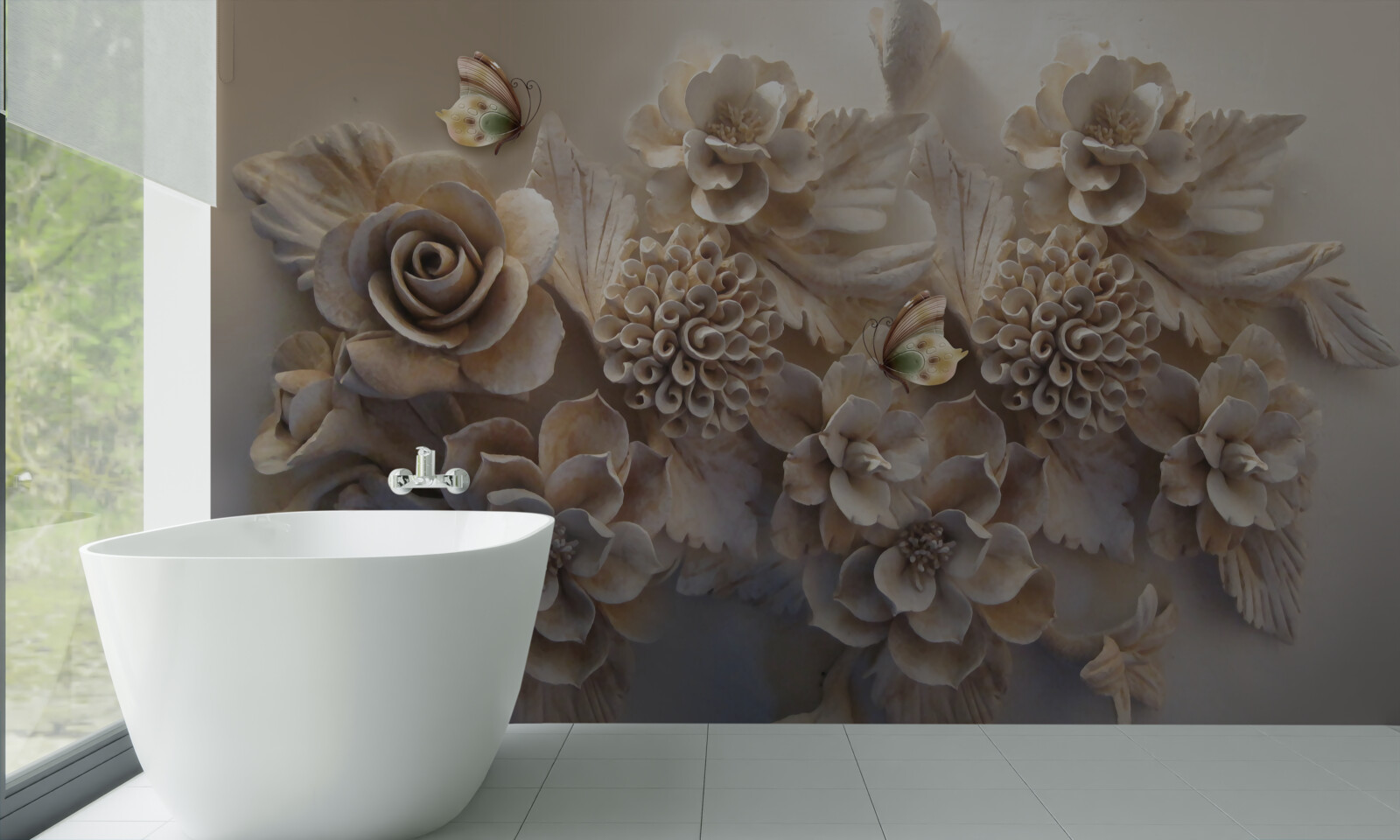 Fototapet set de flori mari în tonuri crem