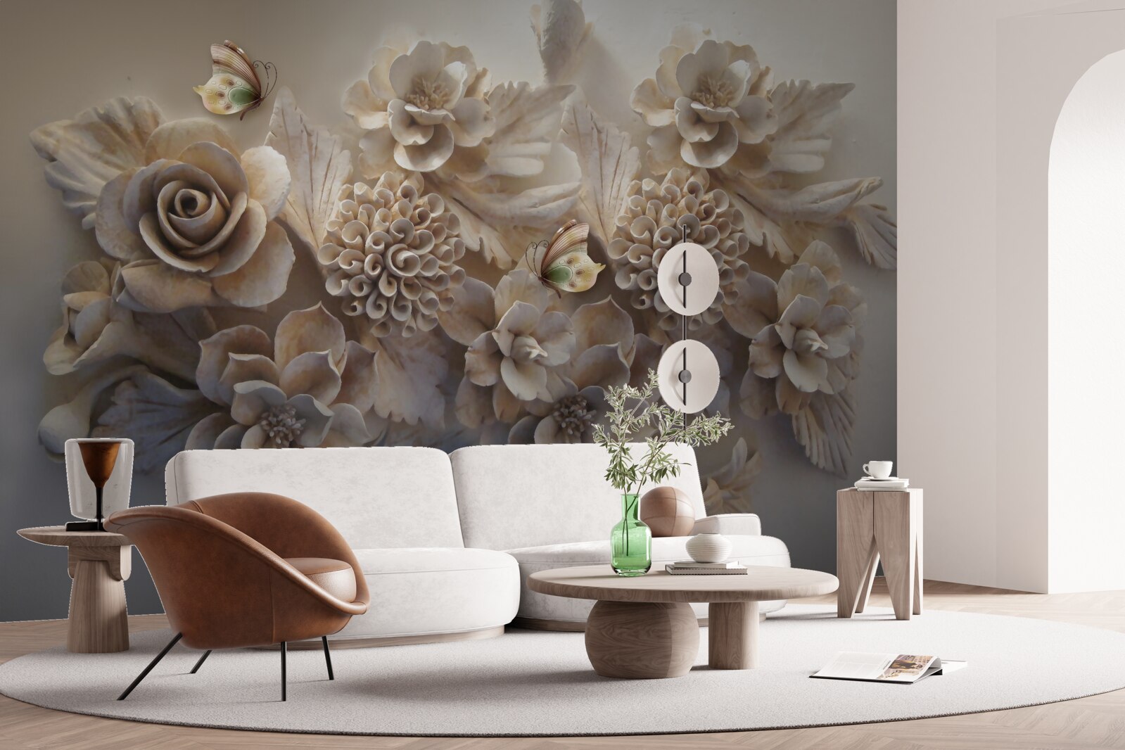 Fototapet set de flori mari în tonuri crem