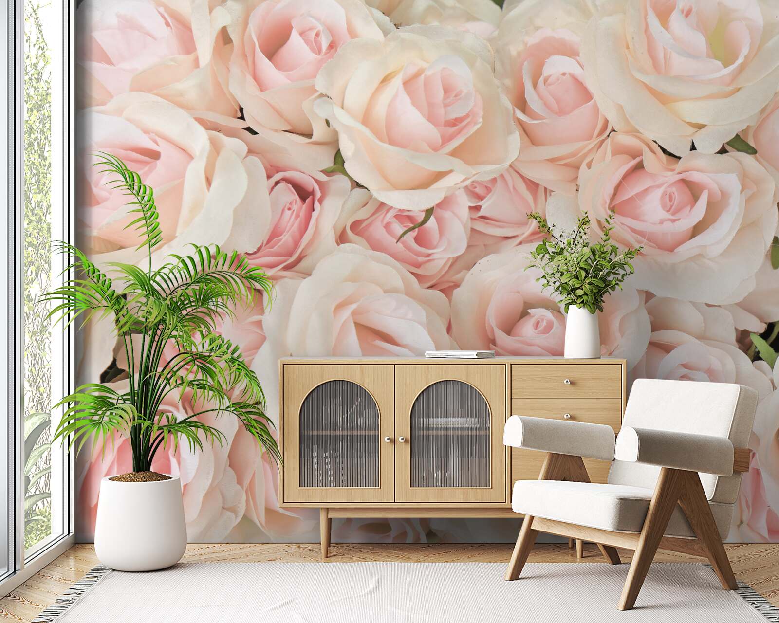 Fototapet mulți trandafiri roz delicați